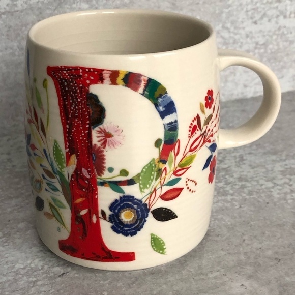 Anthropologie Mug Stella Halfmann Monogram P Petal Palette Floral - Picture 6 of 6